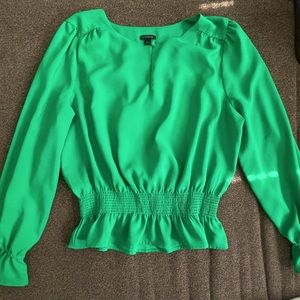 Ann Taylor Emerald Green Clip Top Smocked Blouse